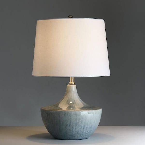 TRUE FINE Bradley 21 in. 3-Way Mist Blue Ceramic Table Lamp with