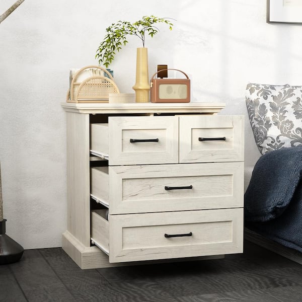 Gray Wood Grain 4 Drawers 23.6 in. Width Rectangle Wooden End Table, Nightstand with for Small Corner Side Storage