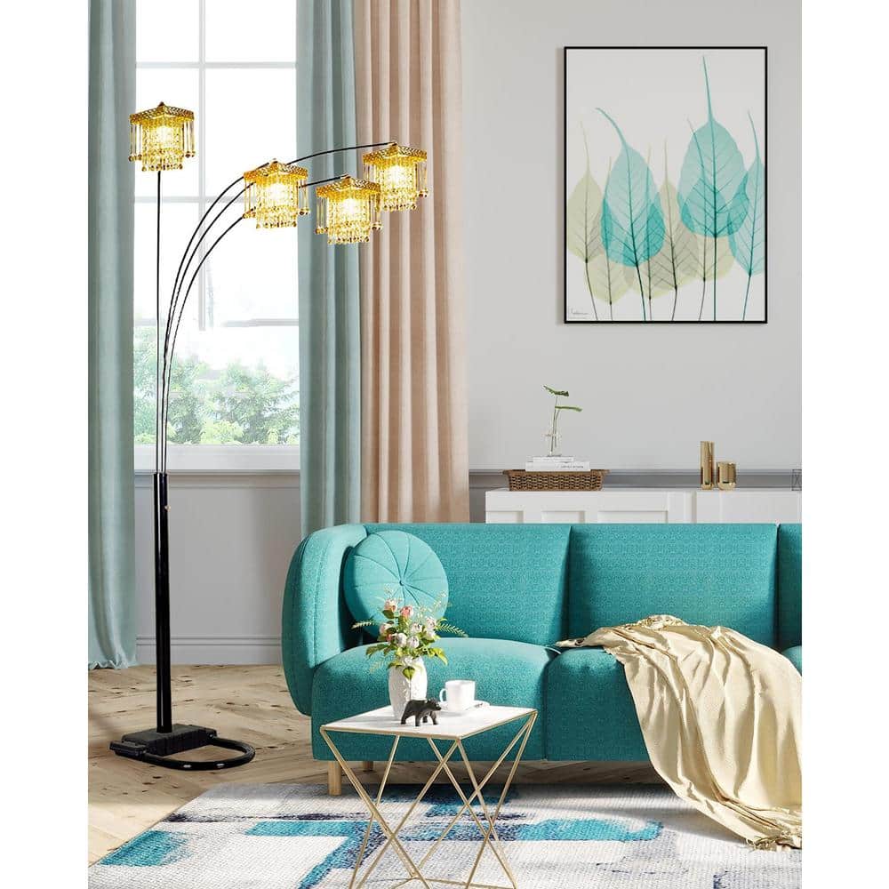 84" Black Metal Arc Floor Lamp with Chandelier Shades