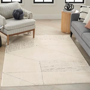 Modern Comfort Ivory Black 4 ft. x 6 ft. Linear Contemporary Area Rug