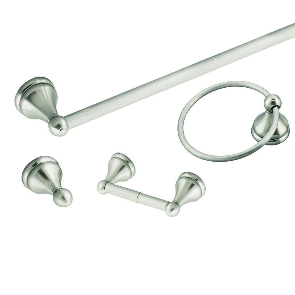 Satin Nickel 4-Piece Bathroom Hardware Set with Towel Bar