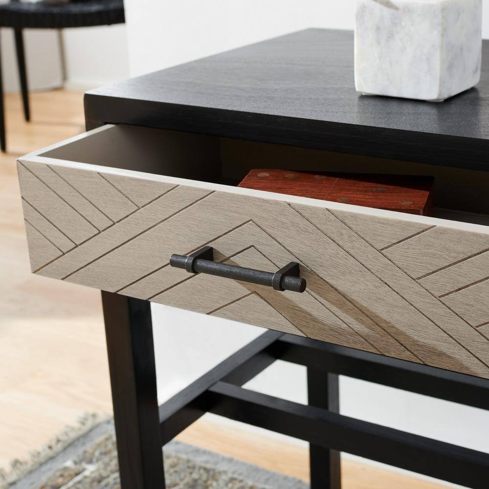 Ajana Black and Greige Wood Metal Accent Table with Storage