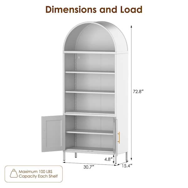30.7 in. W x 72.8 in. H x 15.4 in. D Arch Metal Freestanding Cabinet with Doors and Adjustable Shelves in White