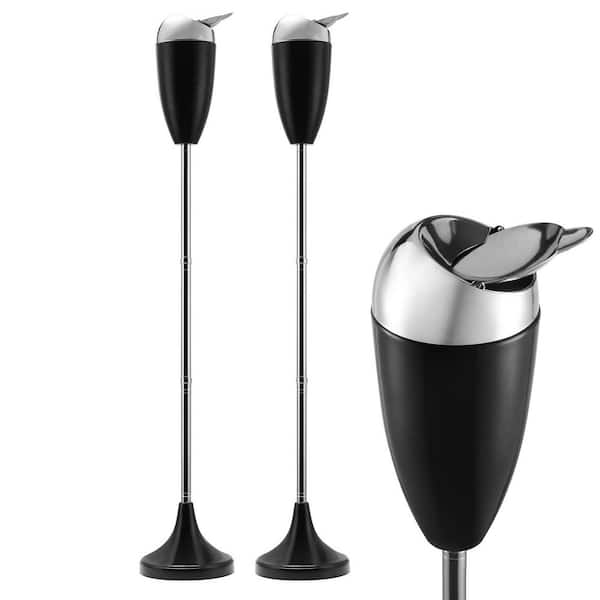 Black Adjustable Stand Ash Butt Holder, 2 Pack Standing Outdoor Ashtray with Lid