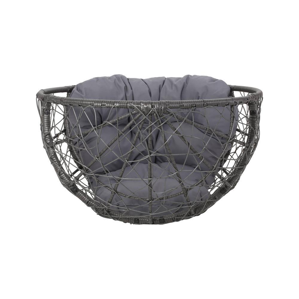Gray Metal Oval Egg Chair with Dark Gray Cushions