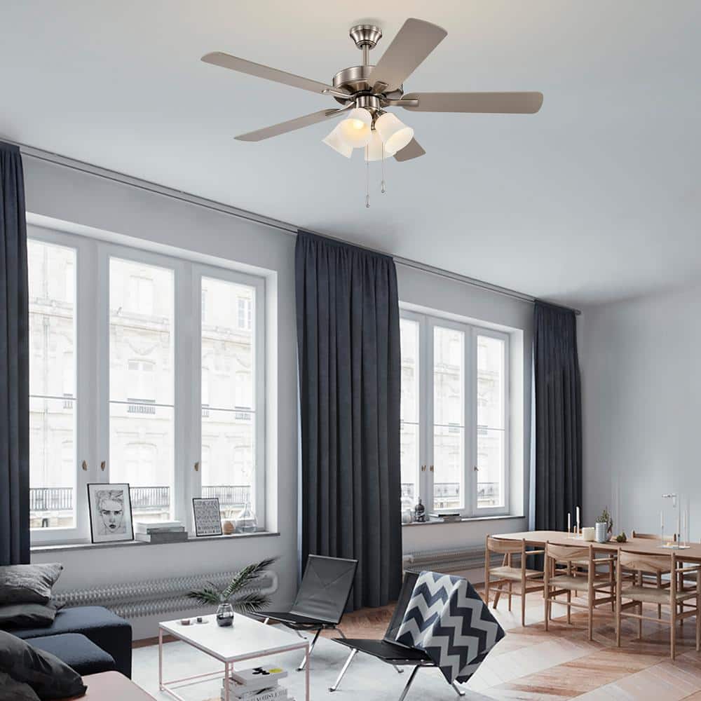 52'' Brushed Nickel Ceiling Fan with Light Kit and Reversible Blades