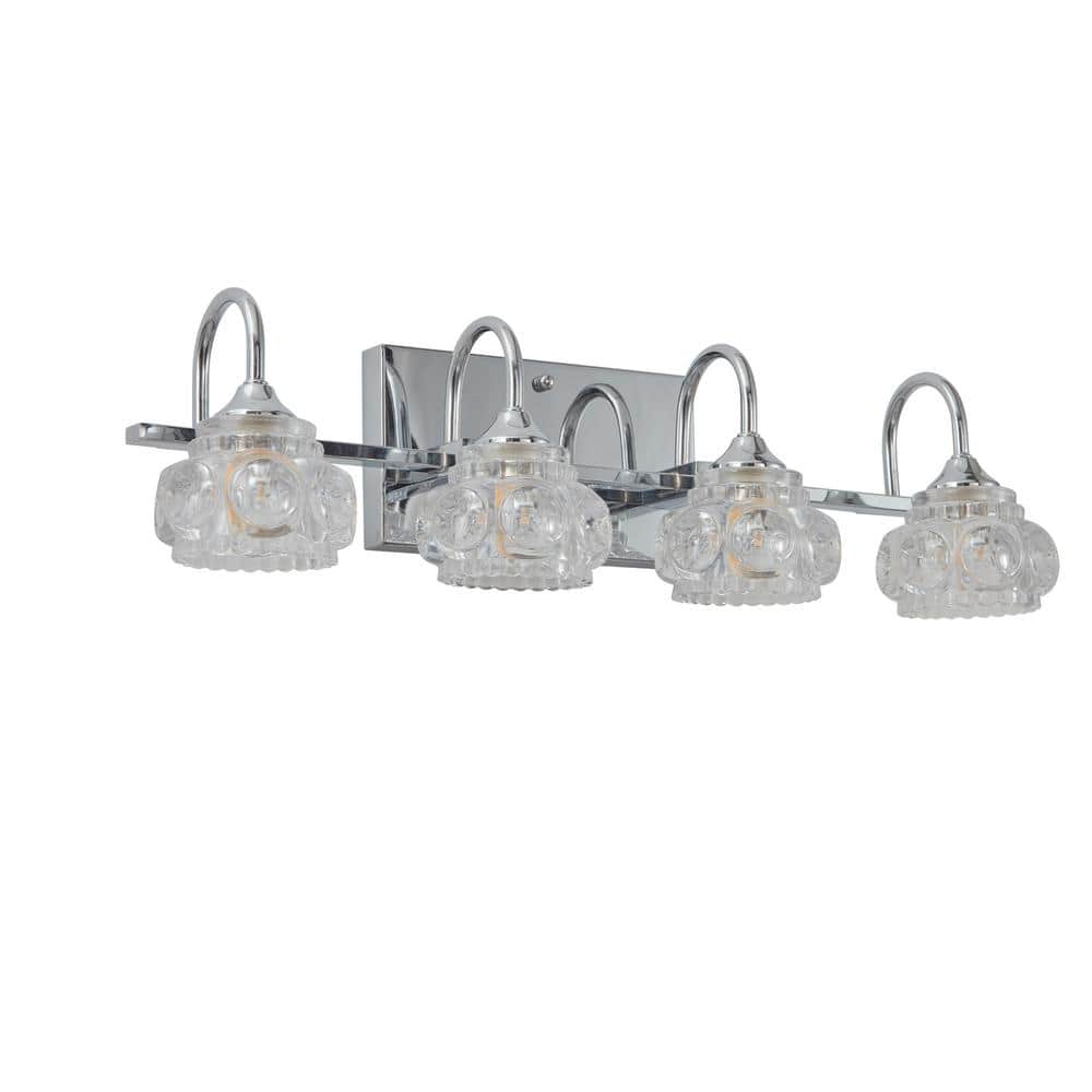 22.8 in. 4 Light Brushed Nickel Bathroom Wall Mounted Vanity Light with Cry