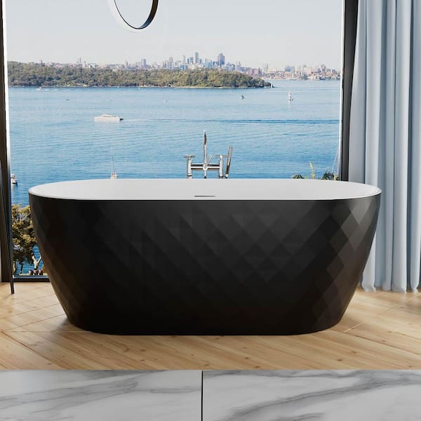 Diamond 59 in. x 28 in. Acrylic Non-Whirlpool Soaking Bathtub with Center Drain in Black
