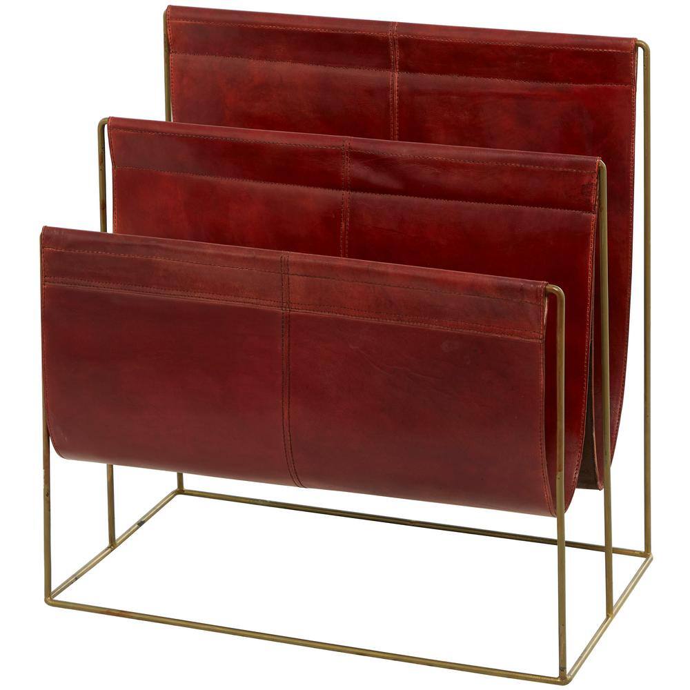 Litton Lane Modern Red Leather Magazine Holder 041357 - The Home Depot