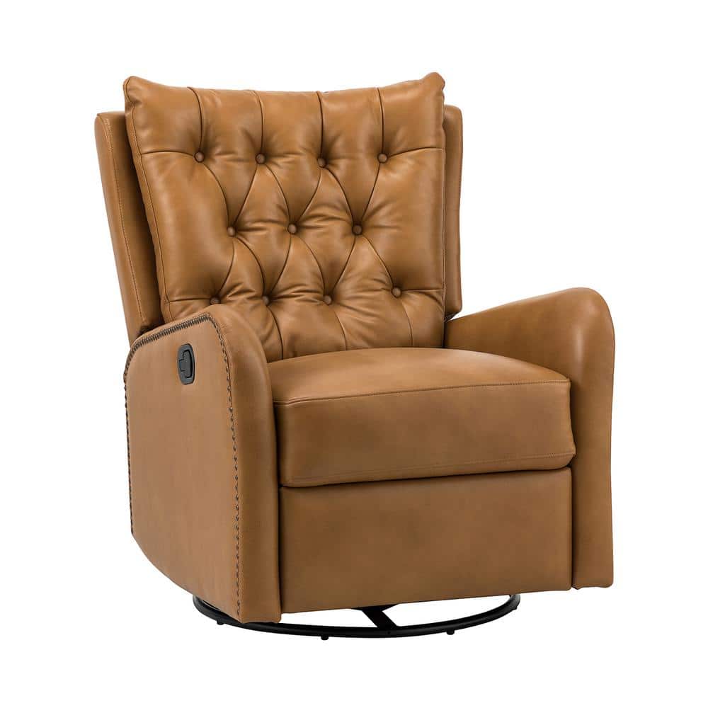 JAYDEN CREATION Herbert Camel Genuine Leather Manual Swivel Recliner