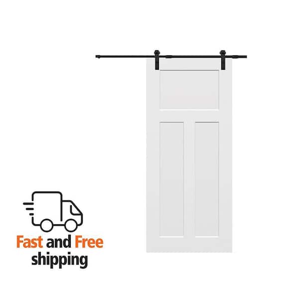 36 in. x 80 in. Primed Composite Assembly Required Craftsman Smooth Surface Solid Core Sliding Barn Door w/ Hardware Kit