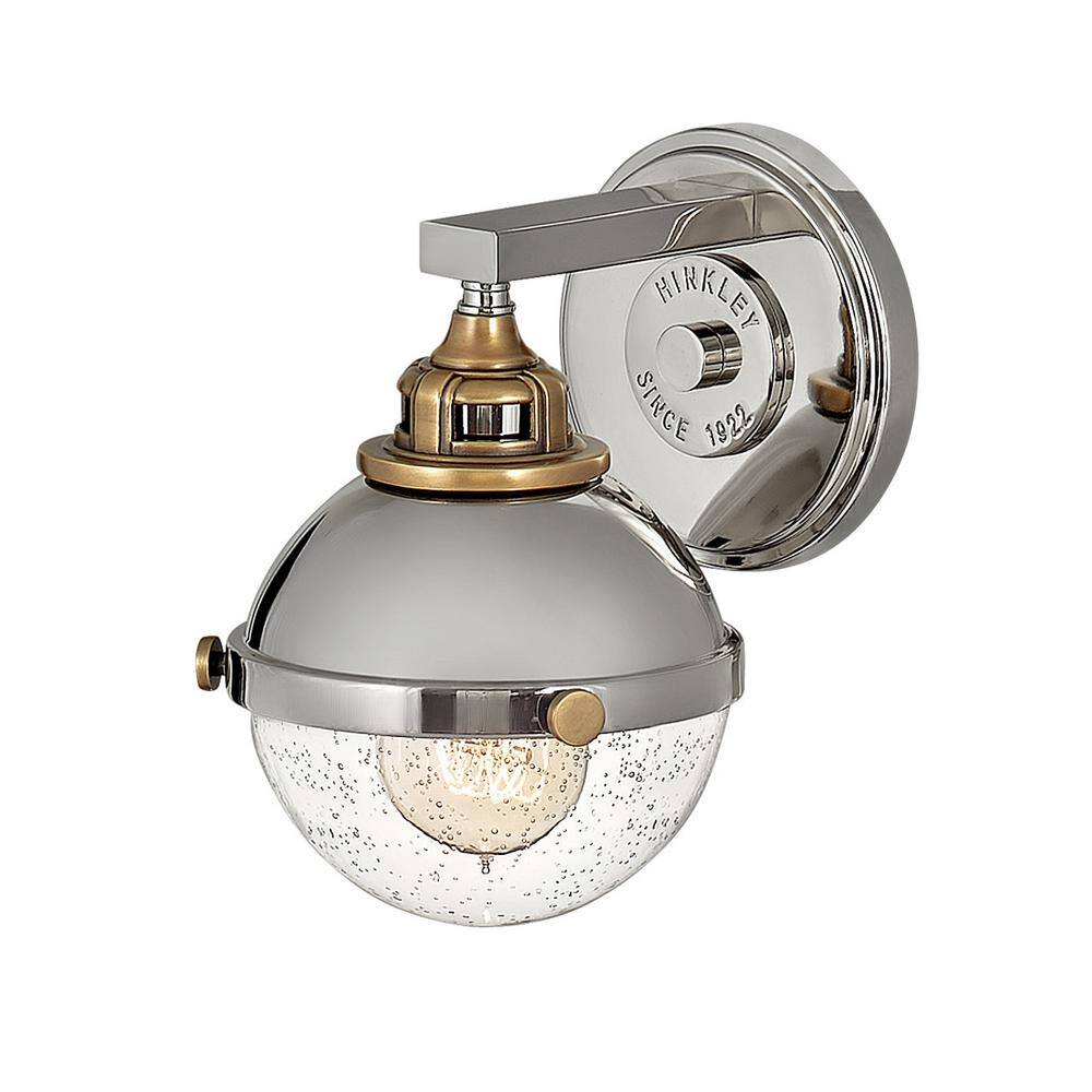 Elegant Polished Nickel Bath Vanity Light with Seedy Glass Shade