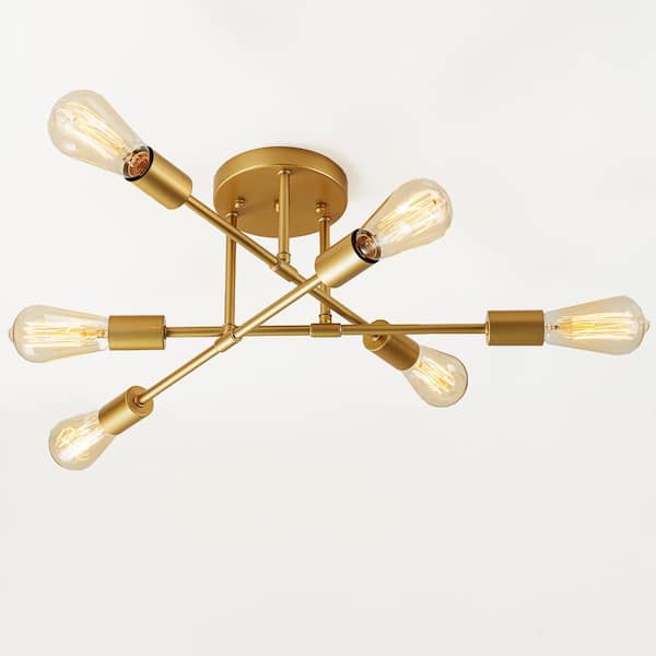 Sefinn Four 19 in. 6-Light Brass Flush Mount Chandelier