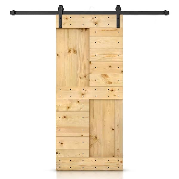 CALHOME 24 in. x 84 in. Unfinished DIY Knotty Pine Wood Interior Sliding Barn Door with Hardware Kit