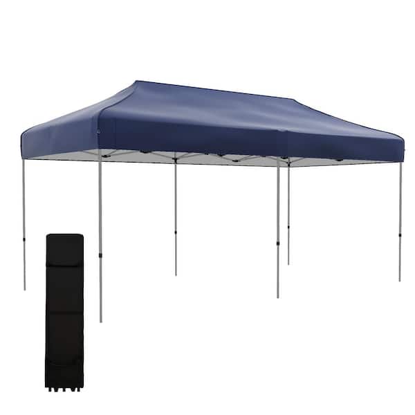 10 ft. x 20 ft. Dark Blue Pop Up Canopy Tent with Wheeled Carry Bag, Instant Sun Shelter with 3-Level Adjustable Height