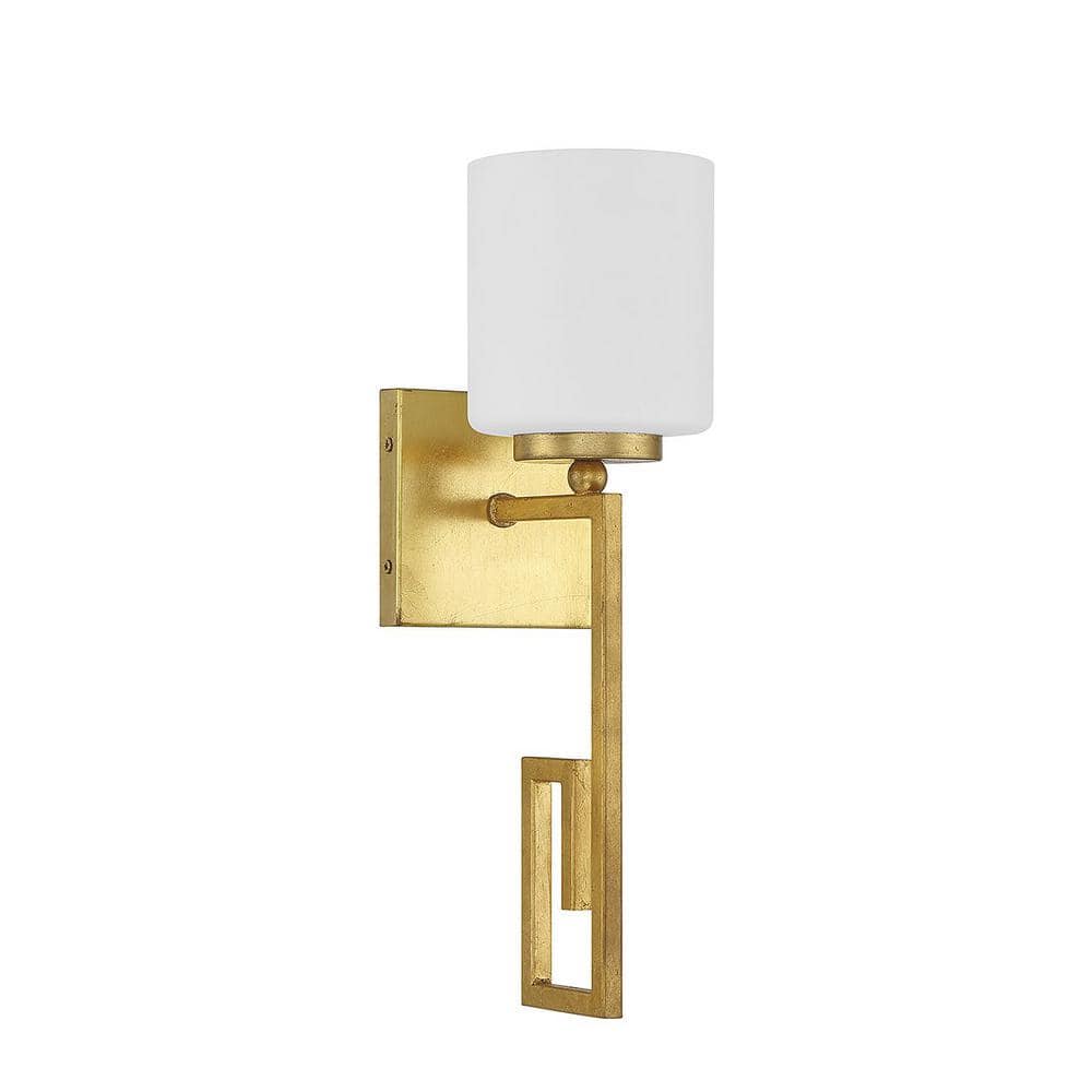 True Gold Dimmable Wall Sconce with White Opal Glass Shade