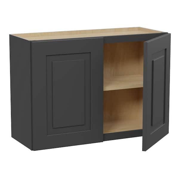 Home Decorators Collection Grayson 30 in. W x 12 in. D x 24 in. H Assembled Plywood Wall Bridge Kitchen Cabinet in Deep Onyx with Soft Close