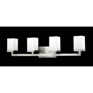 Tidal 33.25 in. 4-Light Brushed Nickel Vanity Light with Matte Opal Glass
