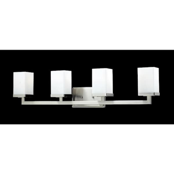 Unbranded Tidal 33.25 in. 4-Light Brushed Nickel Vanity Light with Matte Opal Glass