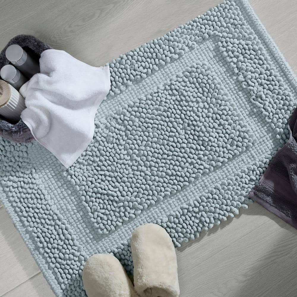 Pale Blue Cotton Chenille Non-Slip Bath Mat 17" x 24"