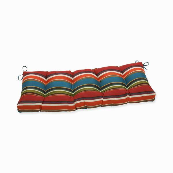 Pillow Perfect Striped Rectangular Outdoor Bench Cushion in Red