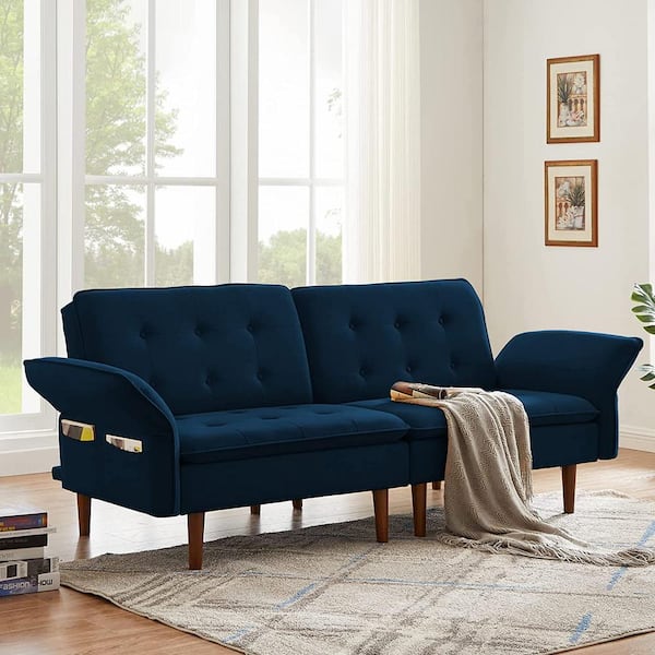 Blue Linen Multifunctional Sofa Bed