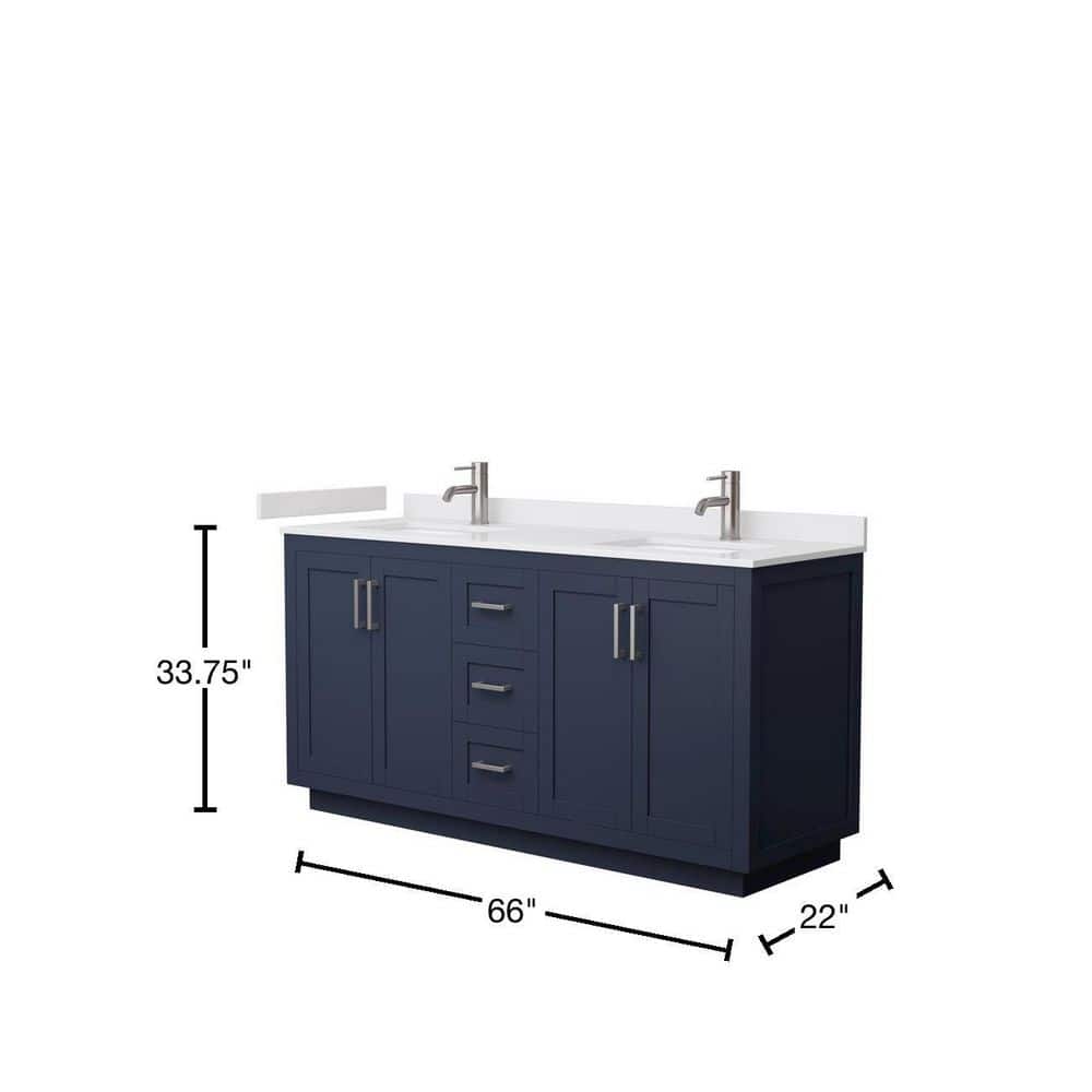 Miranda 66'' Dark Blue Double Vanity with White Marble Top