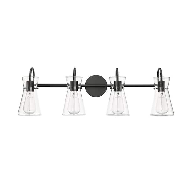 Millennium Lighting Camellia 30.7 in. 4-Light Matte Black Vanity-Light Clear