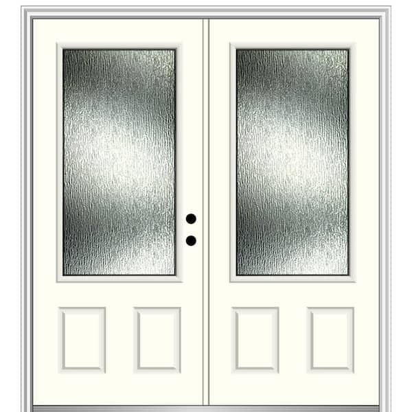 MMI Door Rain Glass 72 in. x 80 in. Left-Hand Inswing 3/4 Lite 2-Panel Painted Alabaster Prehung Front Door on 6-9/16 in. Frame