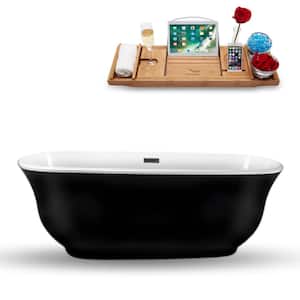 67 in. Acrylic Flatbottom Non-Whirlpool Bathtub in Glossy Black with Brushed Gun Metal Drain and Overflow Cover