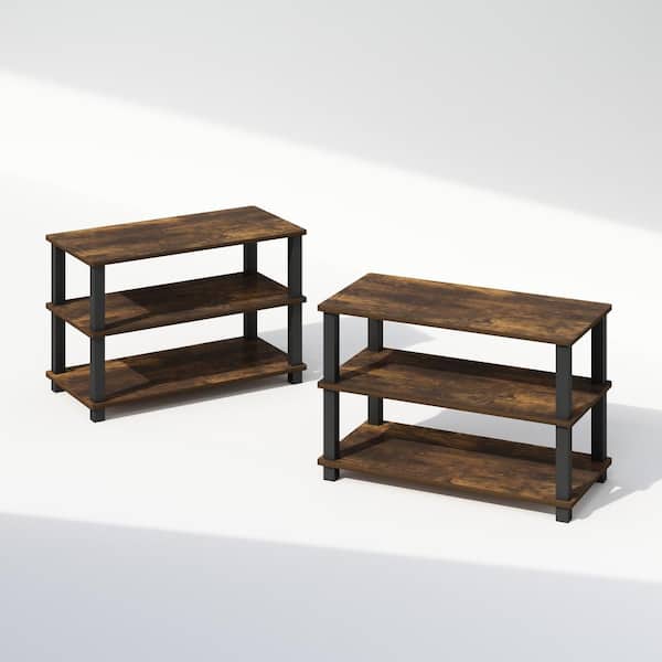 Furinno Turn-S-Tube 15 in. Tall Amber Pine/Black Wood 3-Shelf Bookcase (Set of 2)