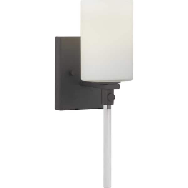 Progress Lighting Lisbon Collection 1-Light Matte Black Etched Opal Glass Luxe Bath Vanity Light