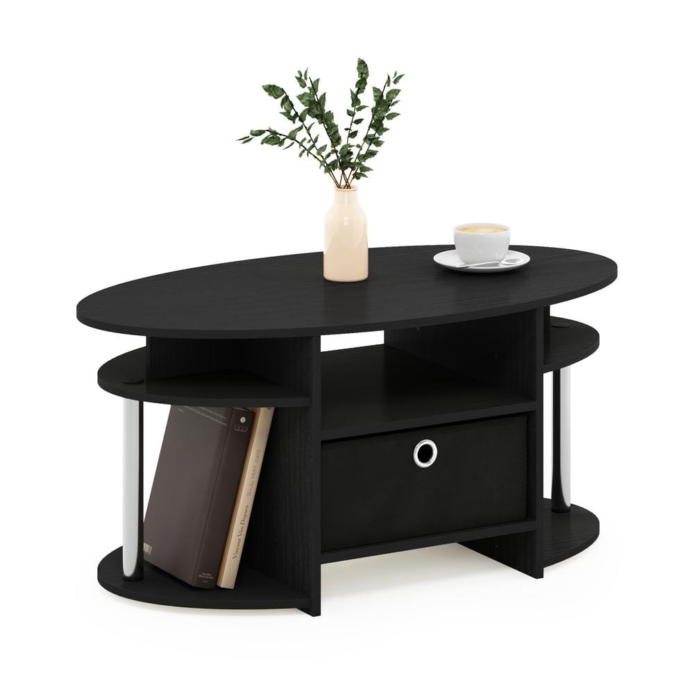 Americano Oval Coffee Table with Storage Bin & Stainless Steel Legs