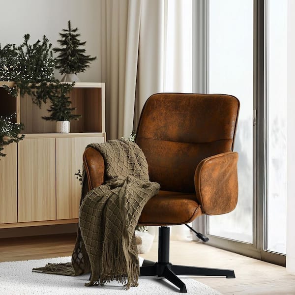 THOMA Rustic Brown Suede Accent Arm Chair with Ergonomic Design with Adjustable Height, and 360° Swivel for Living Room