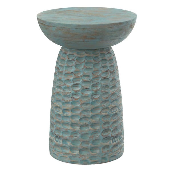 Boyd 13 in. W. Teal Wash Round Wooden Accent Table