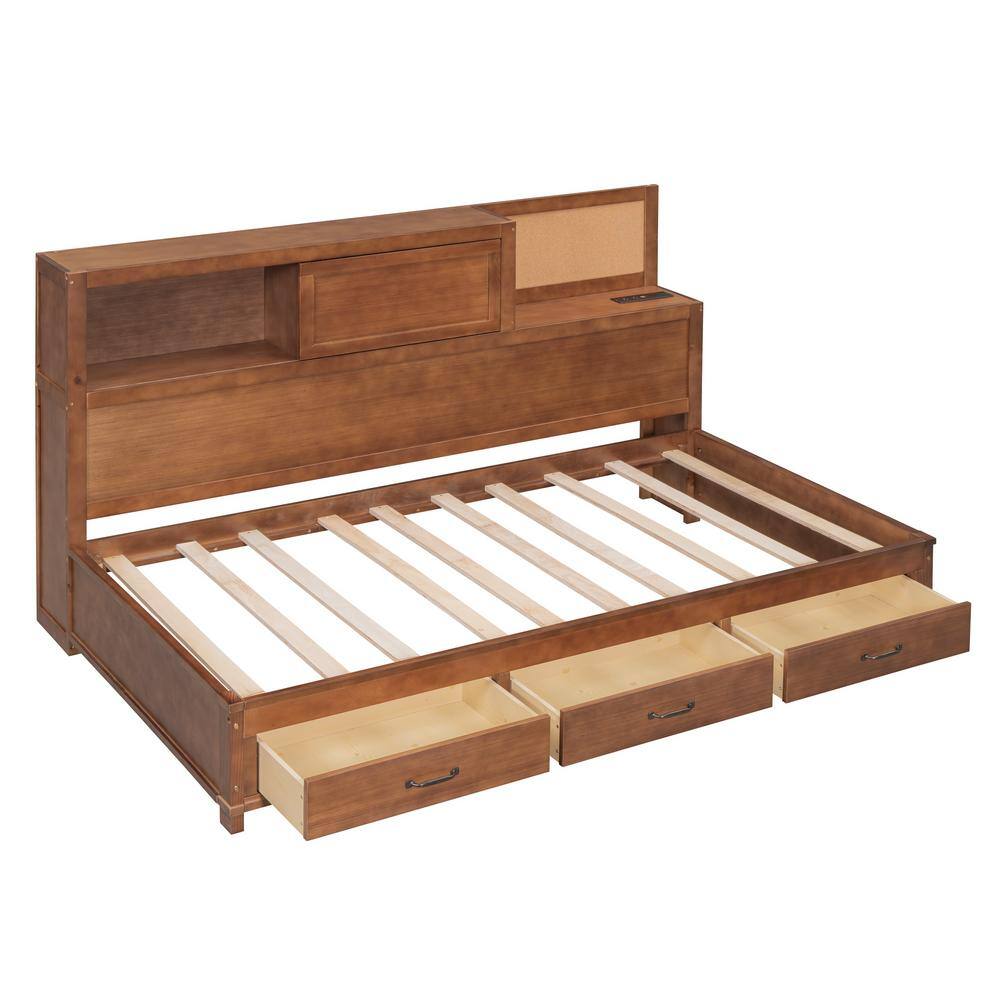 Harper & Bright Designs Brown Wood Twin Size Daybed with Storage ...