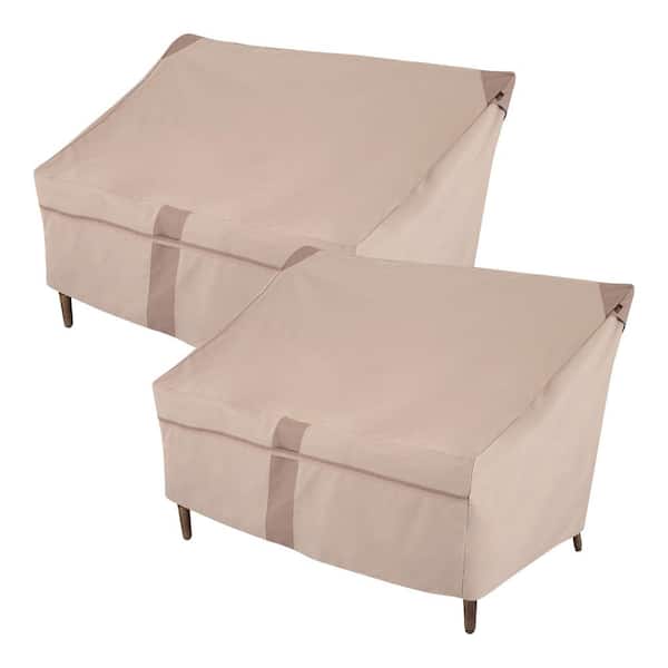 MODERN LEISURE 57.5 in. L x 38 in. W x 38 in. H Beige Patio Loveseat Cover (2-Pack)