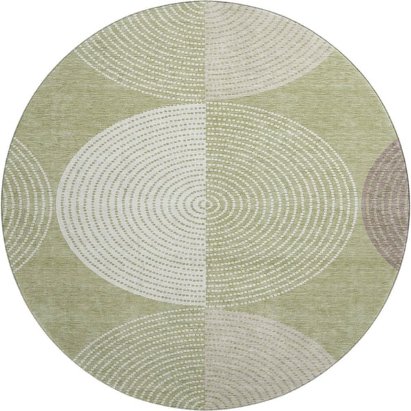Mayfield Premium Machine Washable Abstract AMF2281 Aloe 8 ft. x 8 ft. Round Rug