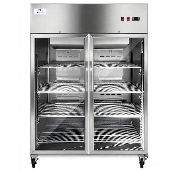55 in. W 42.3 cu. ft. Two Glass Door Top-Mounted Commercial Reach-In Refrigerator in Stainless Steel