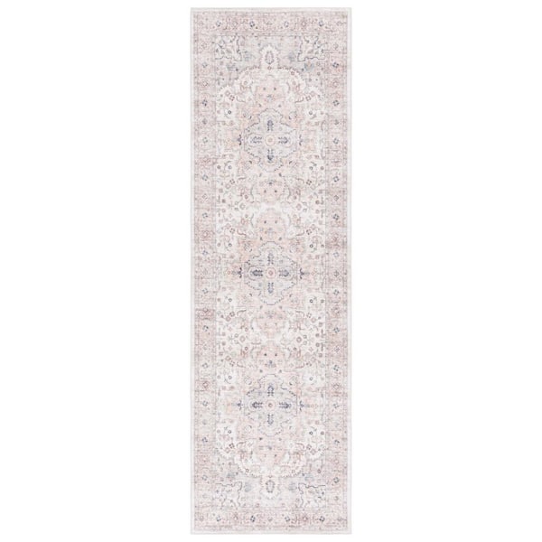 Arizona 3 ft. x 10 ft. Peach/Beige Machine Washable Distressed Border Ornate Runner Rug