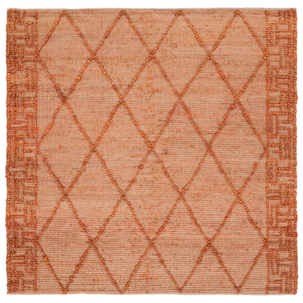 6' Square Orange and Natural Sisal Area Rug