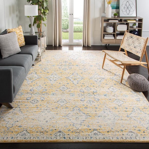 Evoke Gold/Ivory 10 ft. x 14 ft. Border Speckled Diamond Area Rug