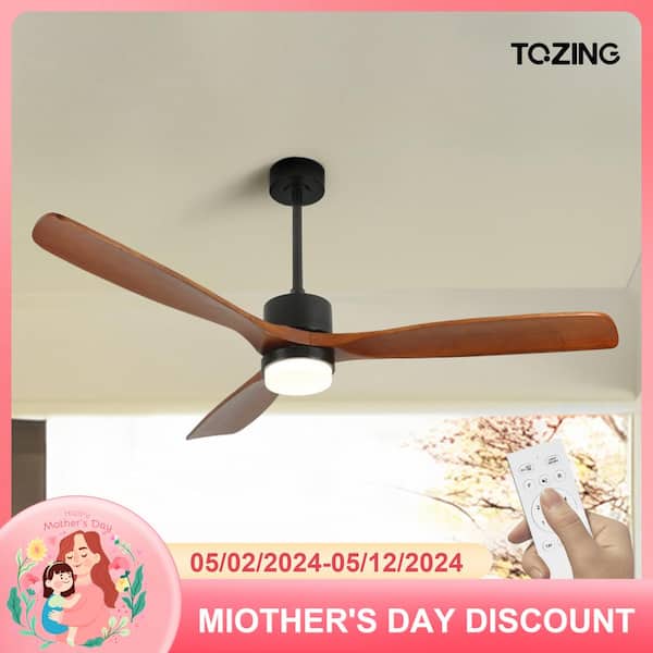 TOZING 60 in. LED Smart Indoor Black Wood Brushed Iron Low Profile Semi Flush Mount Ceiling Fan with Light with Remote Control