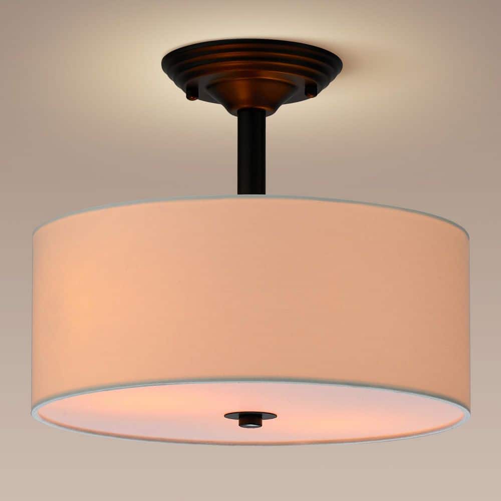 Cassie Contemporary Matte Black Drum Ceiling Light with White Shade