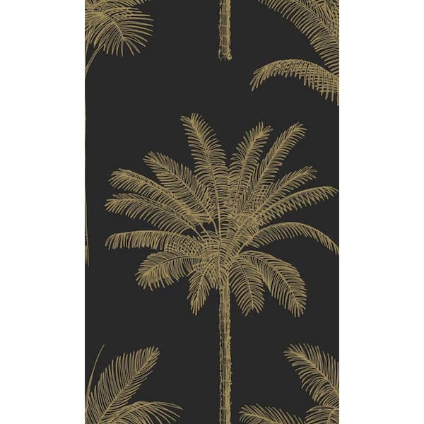 Walls Republic Black and Gold Palm Trees Print Non Woven Non-Pasted Textured Wallpaper 57 sq. ft.