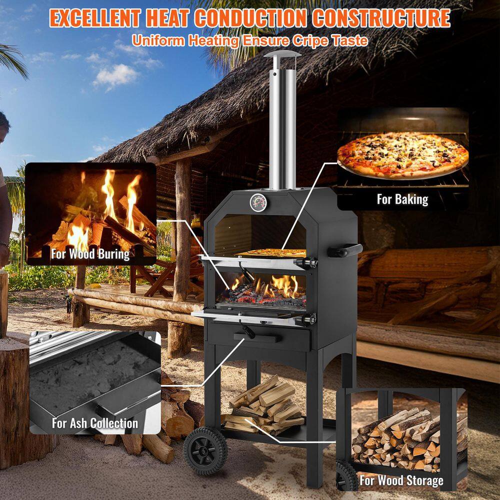 Portable Black Stainless Steel Outdoor Wood Burning Pizza Oven