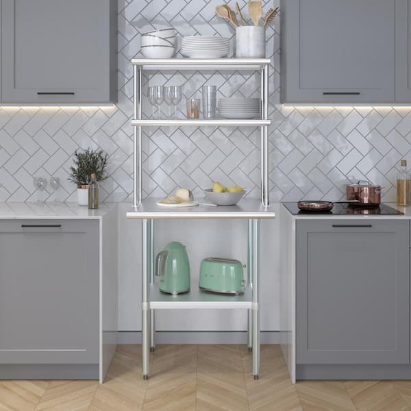 AMGOOD 14 in. x 30 in. Stainless Steel Double Over Shelf for