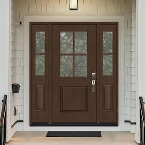 Regency 64 in. x 80 in. 1/2-4Lite Clear Glass LH Hickory Stain Mahogany Fiberglass Prehung Front Door w/Dbl 12in.SL