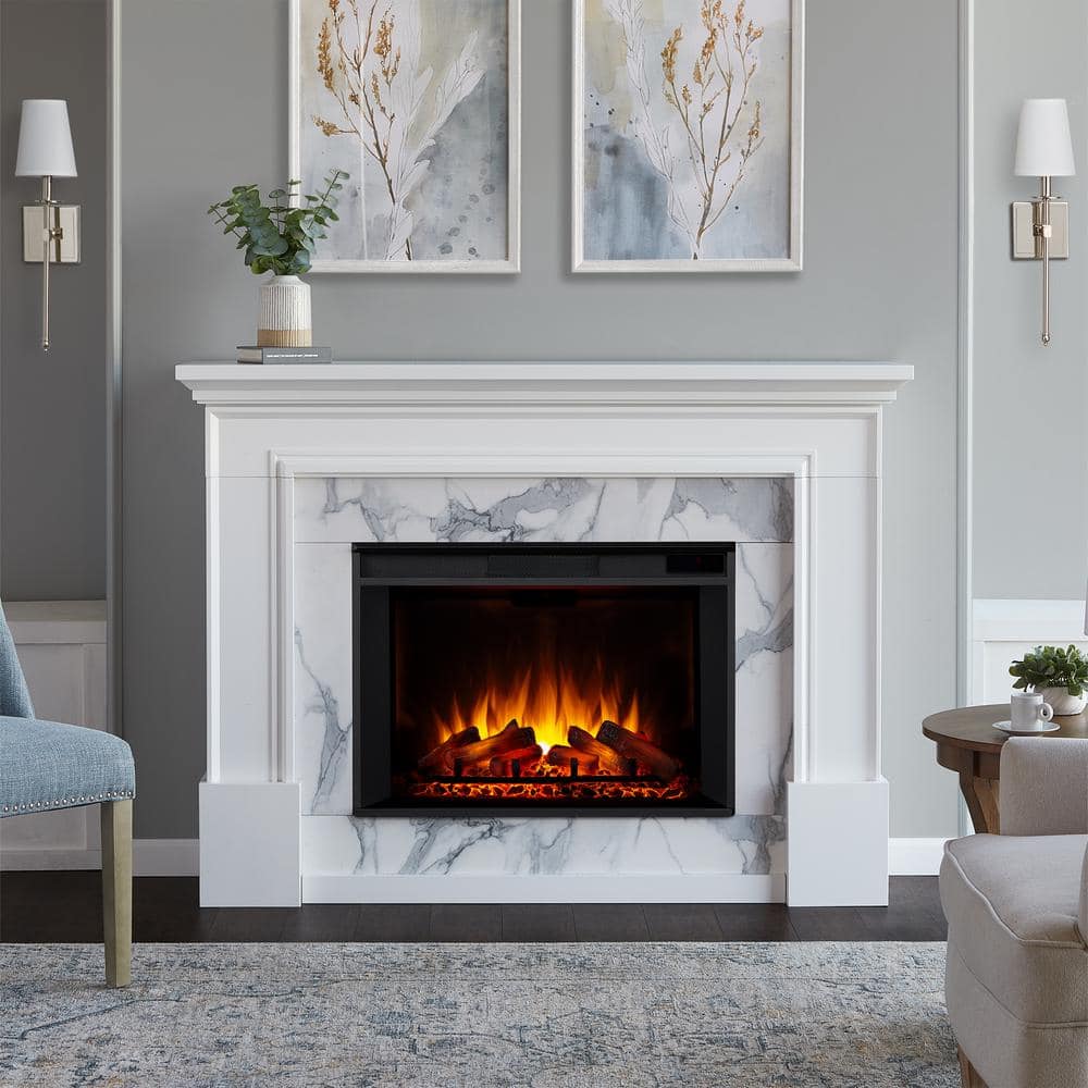Real Flame Merced Grand 61 in. Freestanding Wooden Electric Fireplace in  White 8240E-W The Home Depot
