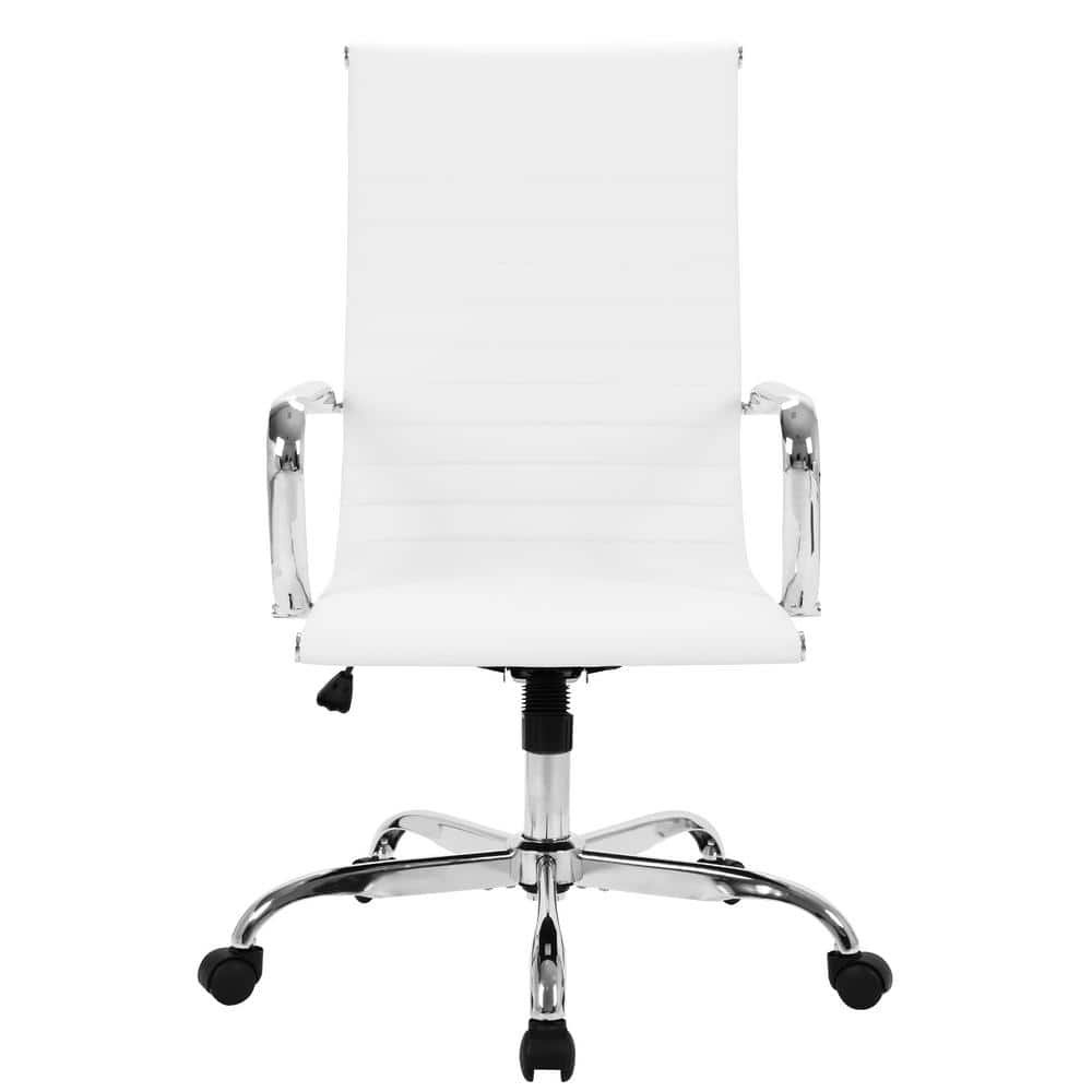 Magic Home High Back White PU Leather Office Task Chair Home Desk Chair